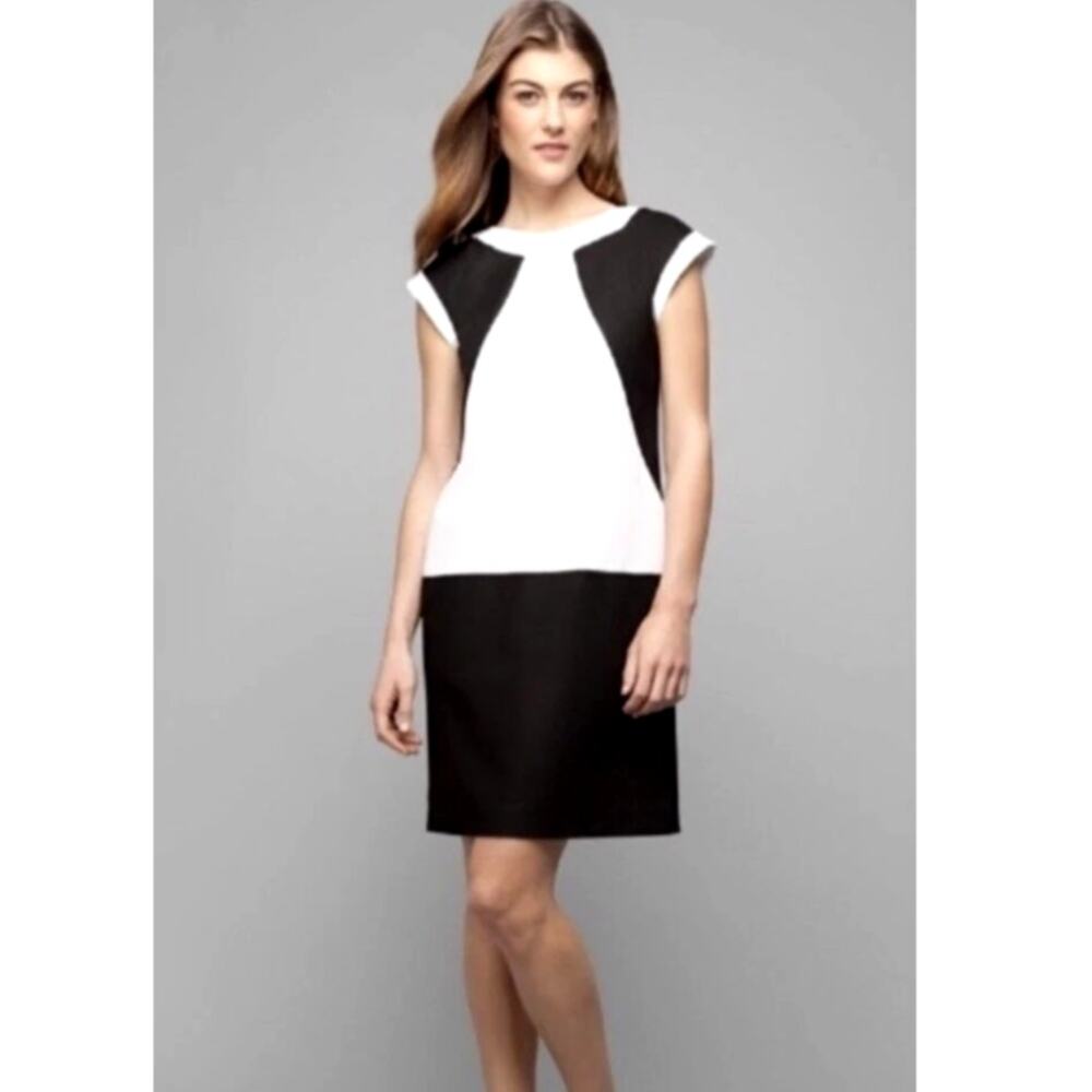 LAFAYETTE 148 Dima Black White Colorblock Shift Dress Size 10 Workwear